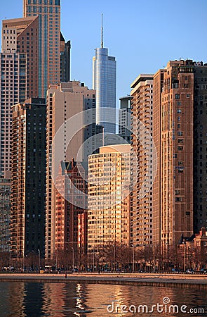 Chicago Skyline at Dawn Stock Photo