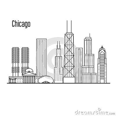 Chicago skyline - downtown cityscape, city landmarks Vector Illustration
