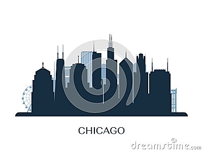 Chicago skyline, monochrome silhouette. Vector Illustration