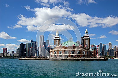 Chicago skyline with Navy Pier Editorial Stock Photo