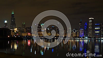 Chicago Skyline at Night from Skyline Walk Stock Photo