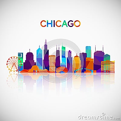 Chicago skyline silhouette in colorful geometric style. Vector Illustration