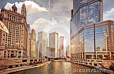 Chicago skyline at sunset Stock Photo