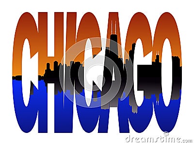 Chicago with skyline at sunset Vector Illustration