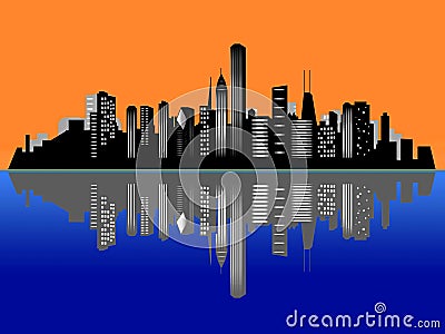 Chicago sunset city skyline Stock Photo