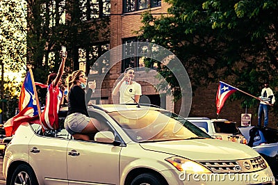 A caravan of Puerto Rican pride on display in Chicago`s Humboldt Park neighborhood Editorial Stock Photo