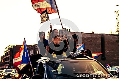 A caravan of Puerto Rican pride on display in Chicago`s Humboldt Park neighborhood Editorial Stock Photo