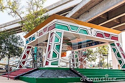 Chicano Park Pavilion/Kiosko Beneath Freeway On-Ramp Editorial Stock Photo
