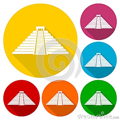 Chichen Itza Icons set with long shadow Vector Illustration