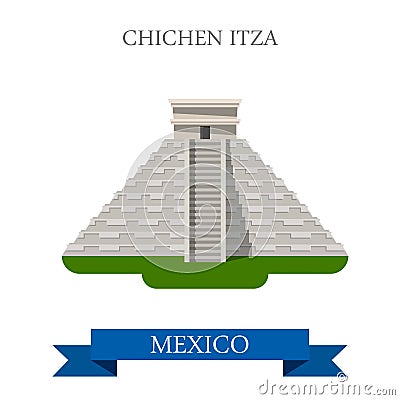 Chichen Itza Maya Pyramid Yucatan Mexico vector flat attraction Vector Illustration