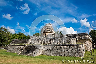 Chichen Itza Ruins Mexico Mayan culture. Traveling wonder park. Stock Photo