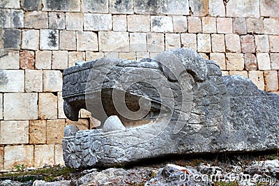 Chichen Itza serpent Mayan snake headl Mexico Stock Photo