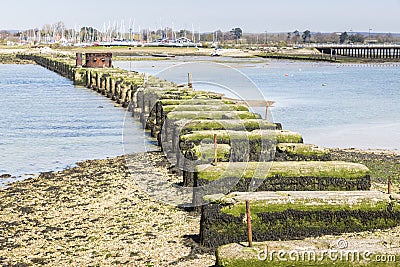 Chichester Harbour, remains of Hayling Billy railway bridge Stock Photo