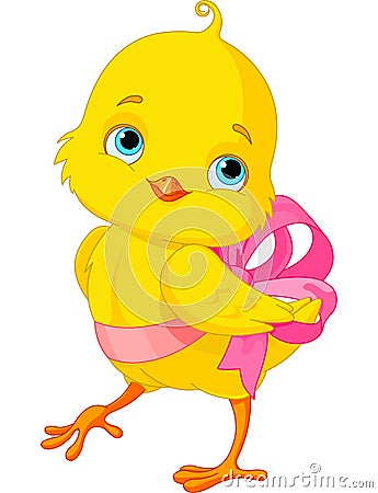 Chick with bow Vector Illustration