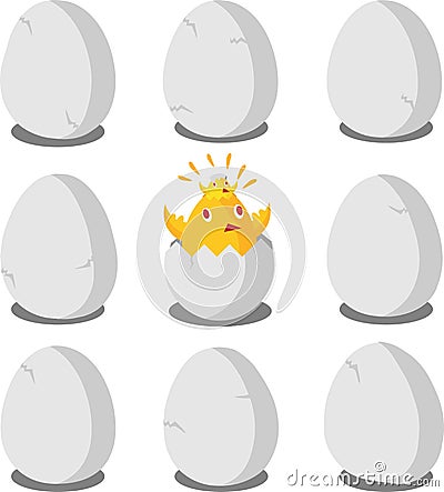 Chick Breaking Out of Egg Vector Illustration