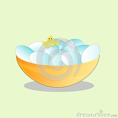 Chick climbs from the broken eggs. Vector Illustration