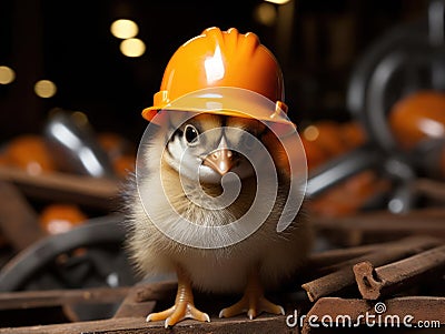 Chick in construction with hard hat Stock Photo