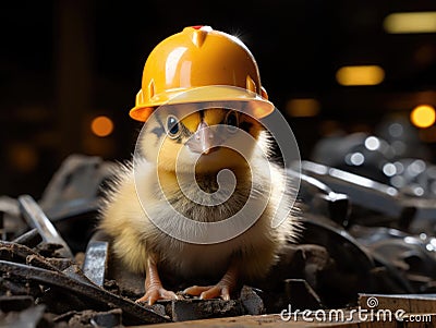 Chick in construction with hard hat Stock Photo