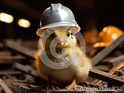 Chick in construction with hard hat Stock Photo