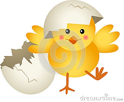 Chick Leaving Cracked Egg Vector Illustration