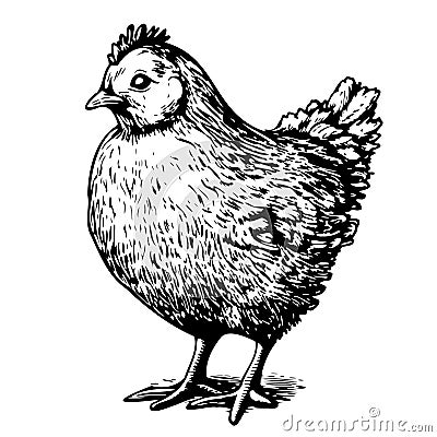 Chick standing farm bird sketch hand drawn in doodle style Vector illustration Cartoon Illustration