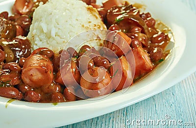 Chicken Andouille Sausage with Red Beans and Rice Stock Photo