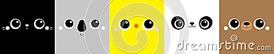 Chicken Bear Cat Koala Panda square face head icon set line. Cartoon funny character. Cute kawaii animal portrait. Kids print for Vector Illustration