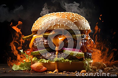 Chicken Beef Cheese Burger - A Sumptuous Delight for Meat Lovers, Unleashing Irresistible Flavors, advertisement, banner Stock Photo