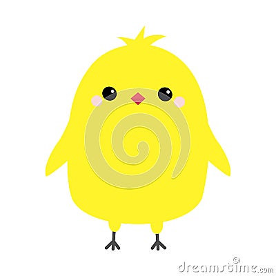 Chicken bird. Happy Easter. Cute cartoon funny kawaii baby chick character. Flat design. Greeting card. Yellow color. White Vector Illustration