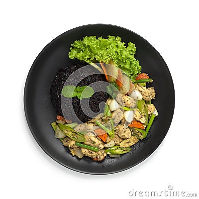 Chicken with Black Peppers Sauce Served Rice Recipe Thaicuisine Healthy Cleanfood and Diet Stock Photo