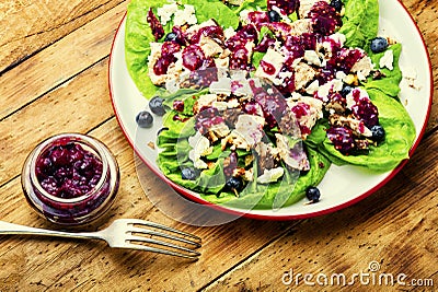 Chicken breast salad, greens, blueberries Stock Photo
