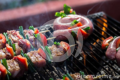 Chicken breast on wooden skew Stock Photo