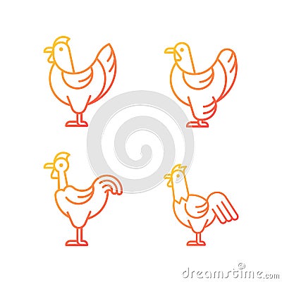Chicken breeds gradient linear vector icons set Vector Illustration