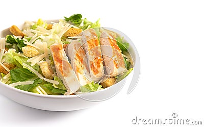 Chicken Caesar Salad Isolated on a White Background Stock Photo