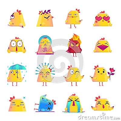 Chicken Cartoon Character Icons Big Set Vector Illustration