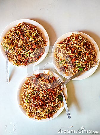 Chicken chow mein in the plates Stock Photo