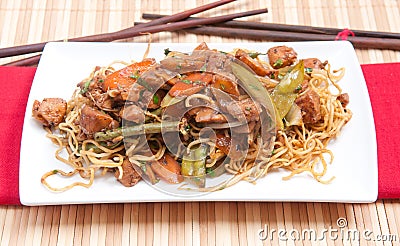 chicken chow mien meal Stock Photo