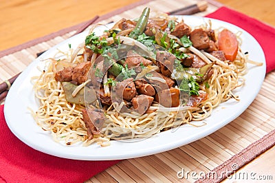 chicken chow mien meal Stock Photo