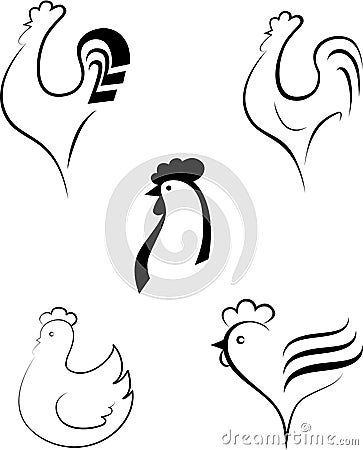 Chicken and cockerel Vector Illustration