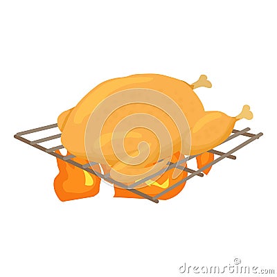 Chicken cooked on a barbecue icon, cartoon style Vector Illustration