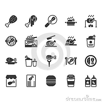 Chicken cooking and food related icon and symbol set Vector Illustration