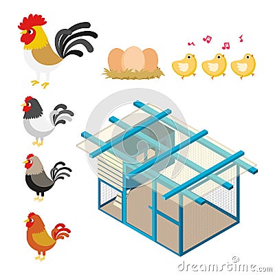 Chicken coop illustration set Vector Illustration