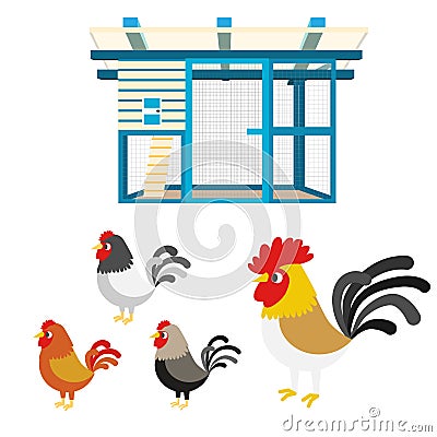 Chicken coop illustration set Vector Illustration