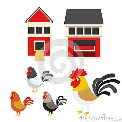 Chicken coop illustration set Vector Illustration