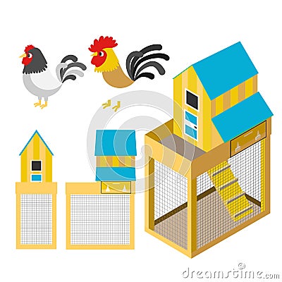 Chicken coop illustration set Vector Illustration