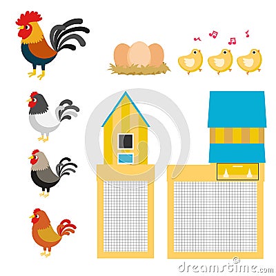 Chicken coop illustration set Vector Illustration