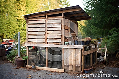 chicken coop made from recycled wooden pallets Stock Photo