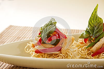 Chicken On Crispy Noodles Stock Photo