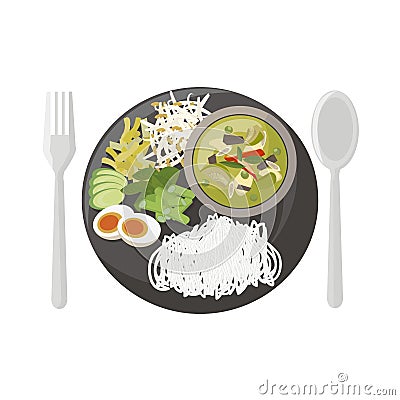 thai food Chicken Curry (Green) Vector Illustration