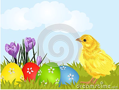 Chicken. Easter cute chicken. Easter greeting card. Vector illustration Vector Illustration